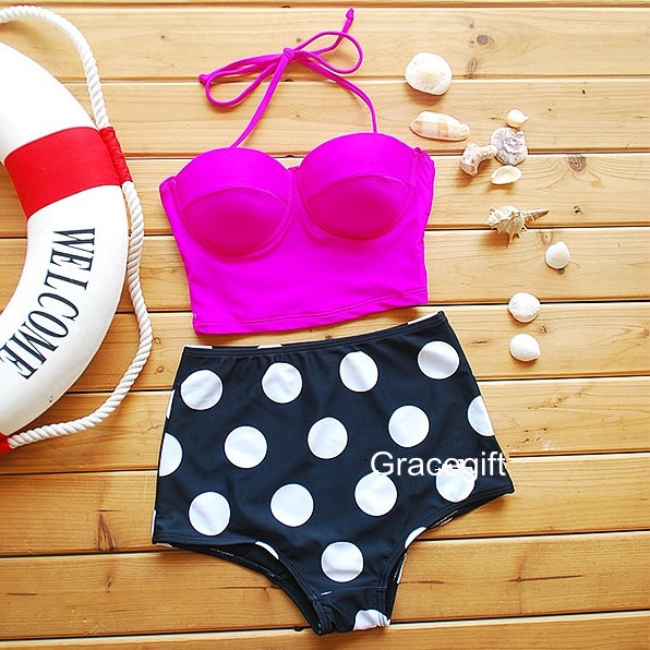 pink high waisted bathing suit